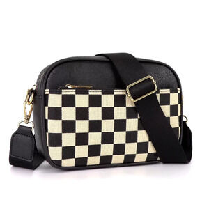 Checkered Shoulder Purse Black